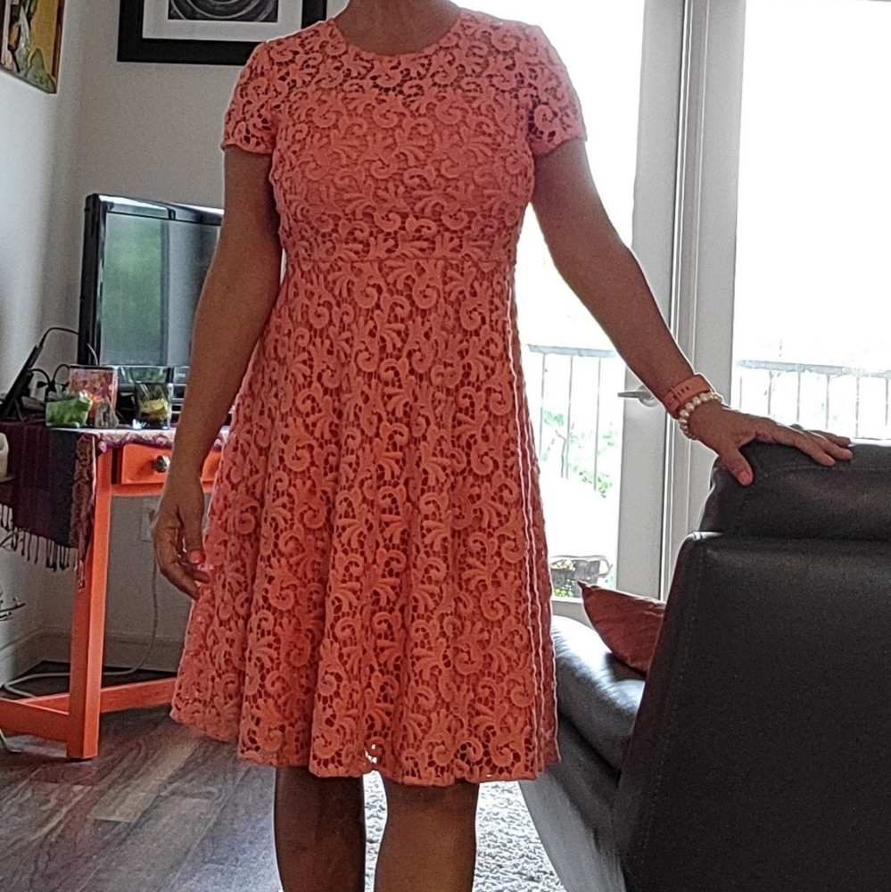 NEW St. John Embroidered Lace Fit and Flare Dress